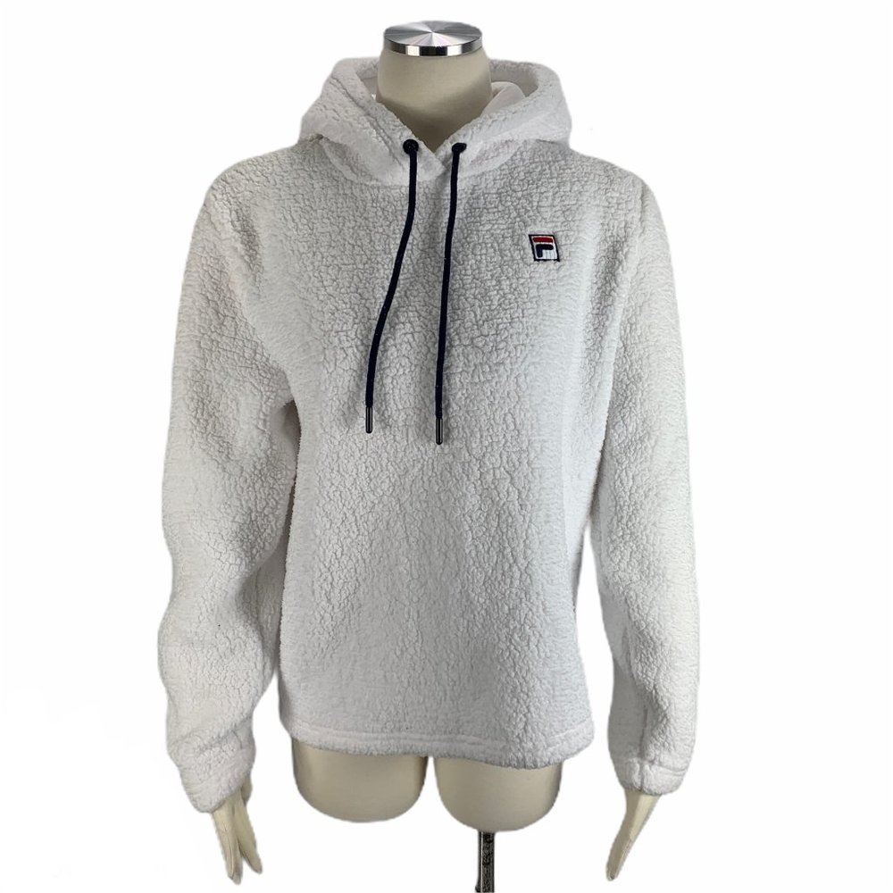 Fila White Medium Hoodie Sweatshirt Poof Fuzzy
